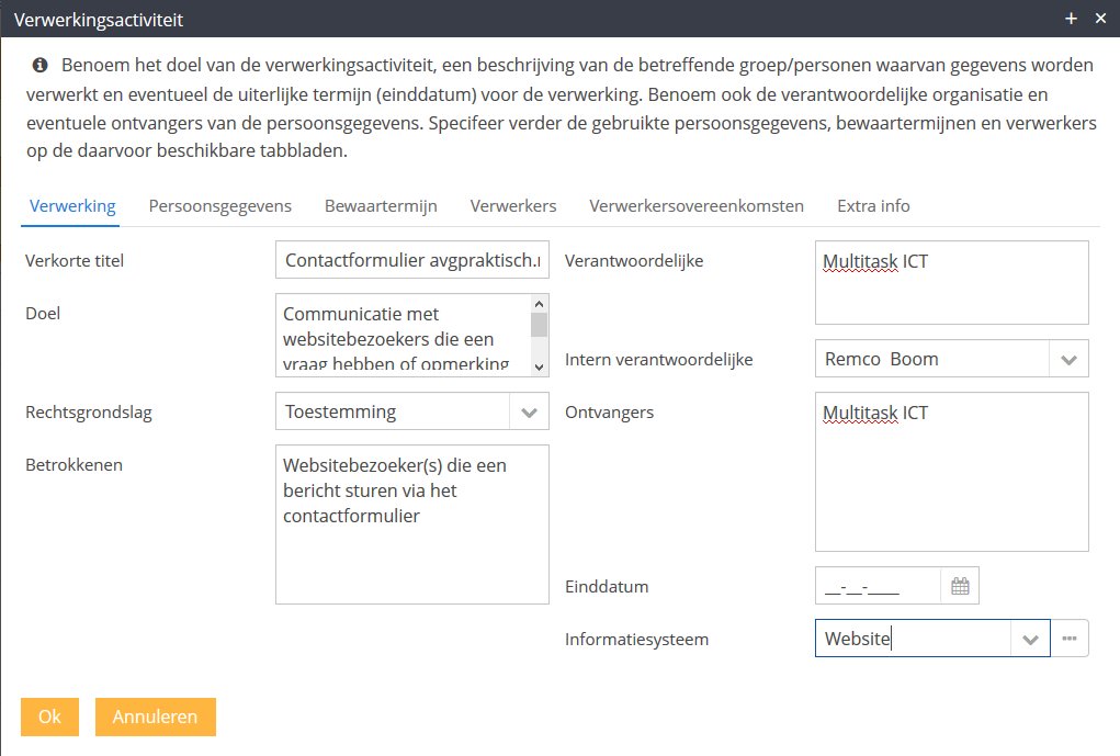 Activiteitsverwerking in het verwerkingsregister volgens AVG regels