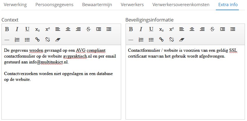 Extra info bij de activiteitsverwerking in het verwerkingsregister volgens AVG regels