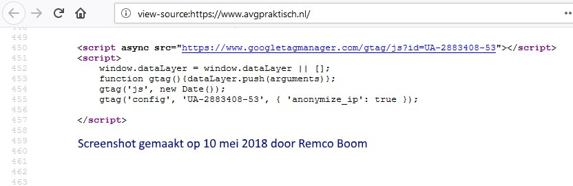 Screenshot broncode van Google Analytics met IP anonimisatie